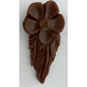 Vintage 1930’S BROWN BAKELITE Flower Tropical 3” Dress Scarf Clip